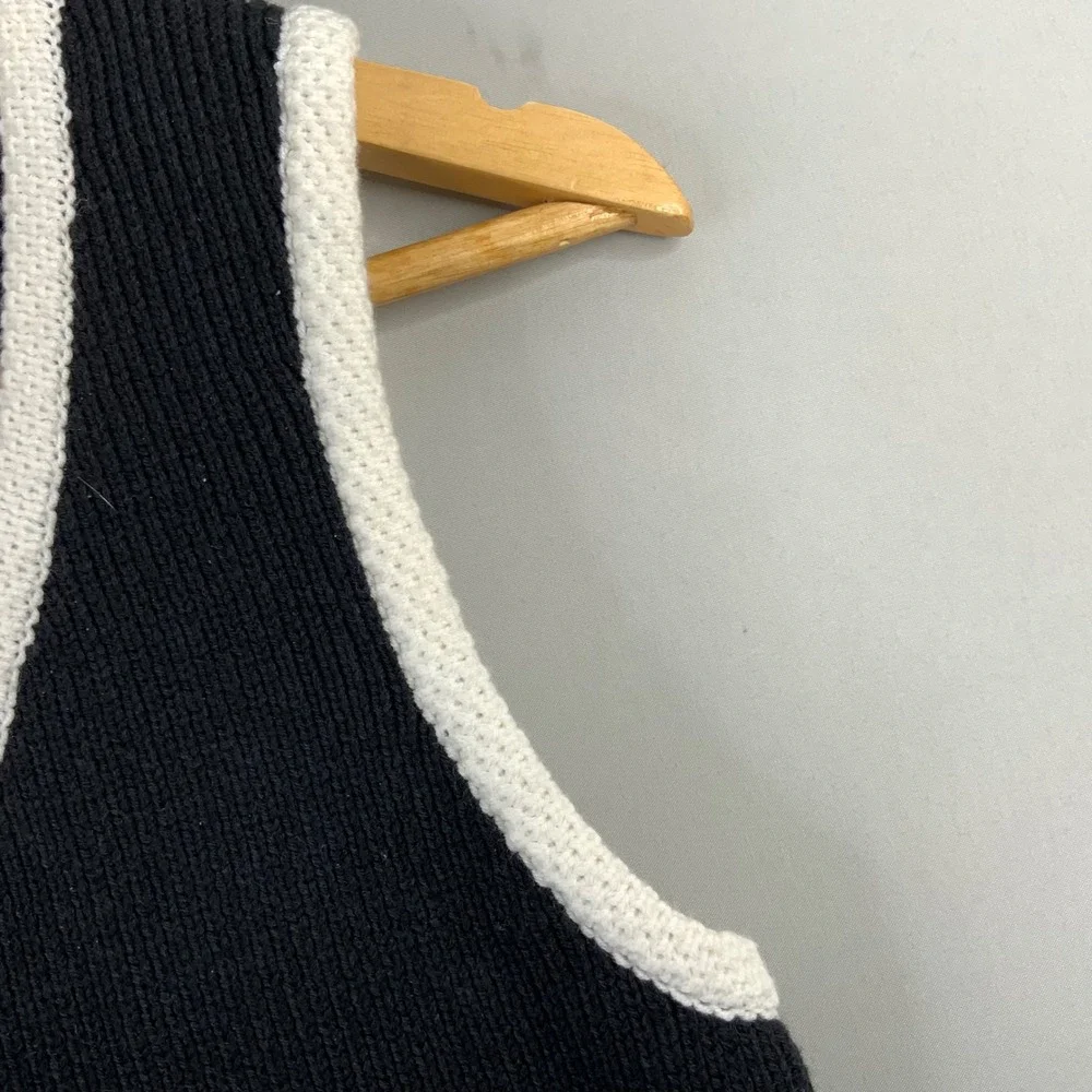 Abercrombie Fitch V-Neck Button Front Sleeveless Knit Vest Top Navy White S